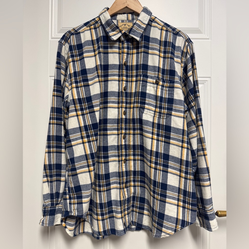 Men's Blue Mountain Blue/White/Yellow Flannel Shirt, Size L